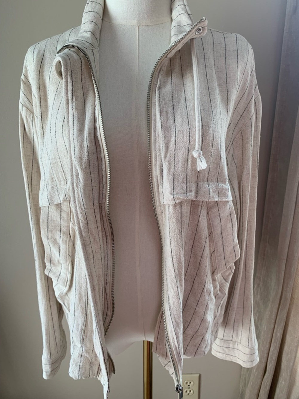 Tribal Cream and Striped Zip-Up Women's Sweater Jacket